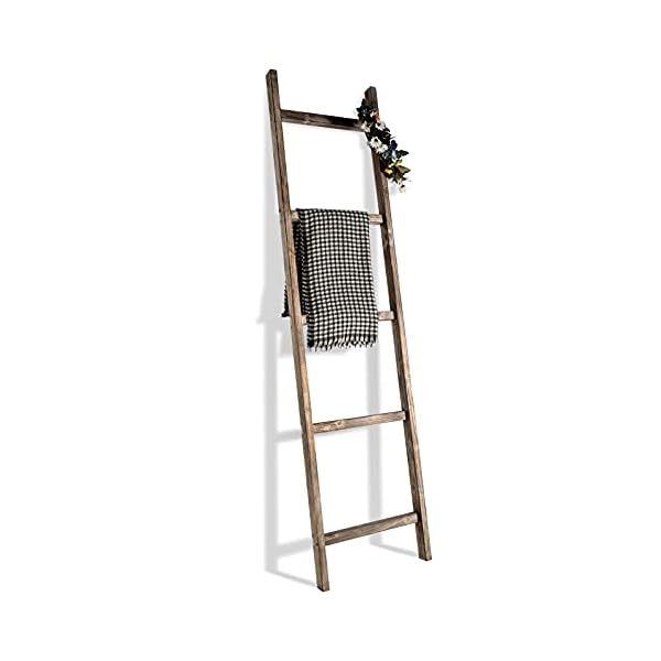 FUIN 6.3 Ft (76") Rustic Blanket Ladder Holder Farmhouse Wood Decorative Wall Leaning Quilt Towel Display Bathroom Rack, Light Brown
