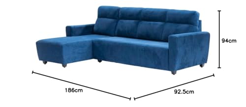 Image of Wakefit Sofa Set for Living Room | 3 Year Warranty | L Shape Sofa, Sofa Set, Wooden Sofa Set for Living Room, 3 Seater Sofa + Left Aligned Chaise + Ottoman - Belize (Fabric, Velvet Blue)