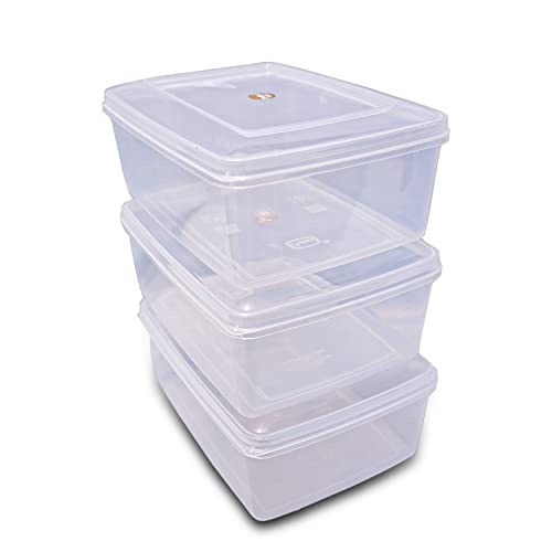 Image of Sthavir Premium Rectangle Plastic Storage Boxes, Transparent Containers, Medium Boxes for Jewellery /Medicines /Stationery /Cosmetics / Accessories (LXBXH- 22 x 17 x 9 cm) (Pack of 3) (Size No. - 5)