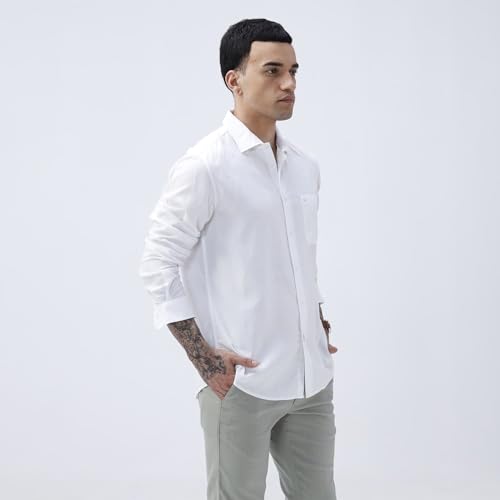 Image of BASICS Cotton-Linen Blended Men's Shirt | Slim Fit | Everyday Smart Casual Wear | Full Sleeve