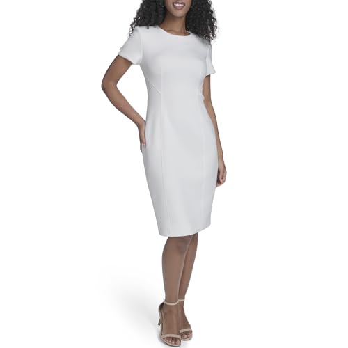Image of Calvin Klein Short Sleeved Seamed Sheath Dress
