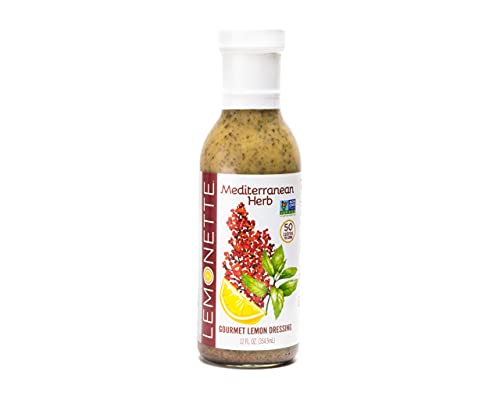 LEMONETTE Sugar Free, Low Cal, Low Fat Salad Dressing: Mediterranean Herb with Sumac- 1 Gourmet 12oz bottle - Keto, Gluten Free, Vinegar Free, Soy Free, Canola Free, Vegan Certified