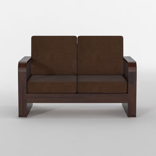 Image of Solid Sheesham Wooden 4 Seater Sofa Set for Living Room | Sofa Set with Side Pocket Storage & Cushion | Rosewood Sofa Set for Home (Walnut with Brown Cushion, 4 Seater)