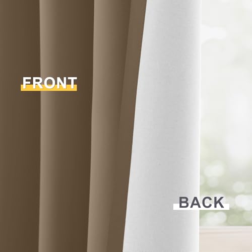 Image of Yakamok Khaki Blackout Curtains 63 Inches Long for Bedroom 50 inch Wide 2 Panel | Blackout Curtain Panels for Bedroom, 2 Thick Layers Grommet Top Thermal Insulated Drapes with White Back for Living Room