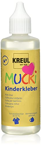KREUL 24382 - Klej dla dzieci Mucki, butelka 80 ml, rozpuszczalny w wodzie, nie zawiera rozpuszczalników, nie zawiera PVC, bezwonny, uniwersalny, zmywalny, krystalicznie czysty