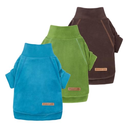 Image of Fitwarm 3 Pack Turtleneck Fleece Dog Sweater, Winter Clothes for Small Dogs Boy Girl, Thermal Dog Sweatshirt, Pet Apparel, Bright Blue, Green, Brown, XL