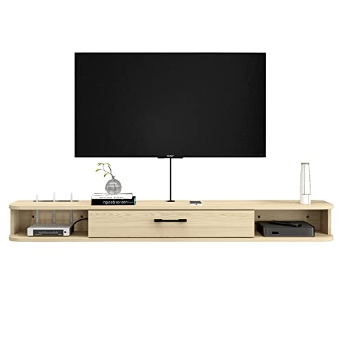 Pmnianhua Estantería de TV flotante de madera, estante para TV, pared, mueble para TV, colgante, madera, TV, mueble de TV, armario con puertas, mueble de TV con almacenamiento de 120 cm