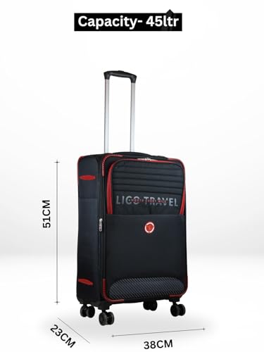 Image of Ligobags Polyester 8 Wheels 360 Degree Wall Street Soft-Sided Cabin Luggage Laptop Roller Case |24 Inch Trolley Bag