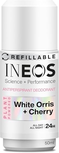 INEOS Skin Science - All Day + All Night 24H Freshness + Protection Antiperspirant Deodorant Roll On White Orris + Cherry - With SkinActiv Cooling Tech™ - Plant Powered 50ml