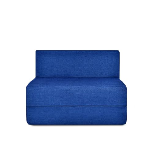 Image of Foldable One Seater Sofa Bed 3 x 6 Ft Velvet Fabric Washable Cover Convertible Sofa Bed for Home & Office Guest Room (Finish Color - Blue - Pre-Assembled)