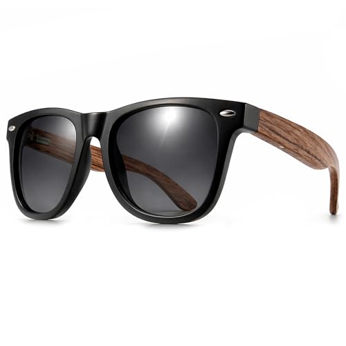 SANDEX Sonnenbrille Holz 7-in-1 Profi-Set Polarisiert für Herren & Damen UV400-Schutz CAT-3 Fertiges Geschenk-Set CE-Kennzeichnung (Walnuss)