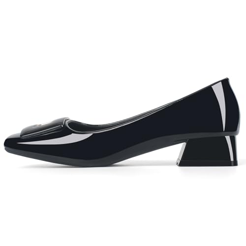 Pumps Shoes Women Leather Comfortable Square Toe Dress Shoes Slip On Low Chunky Block Heel Office Lady Shoes3