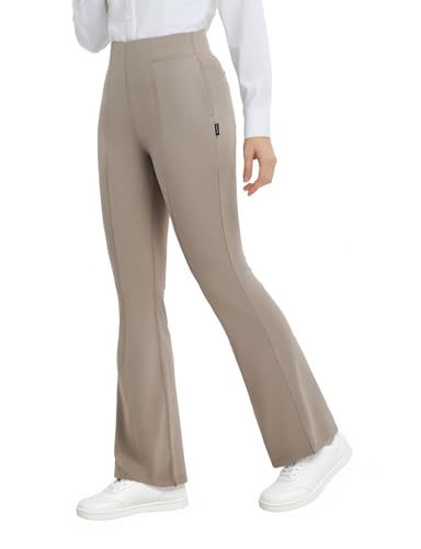baleaf Womens Yoga Dress Pants Work with 4 Pockets Bootcut Business Leggings Stretch High Waisted Slacks Casual 30' Khaki L