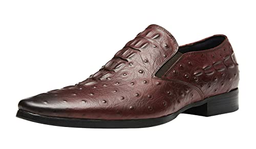Men's Casual Slip-On Loafers in Genuine Leather, Pointed-Toe Alligator Patent Buttons Dress Shoes for Business Wedding Party