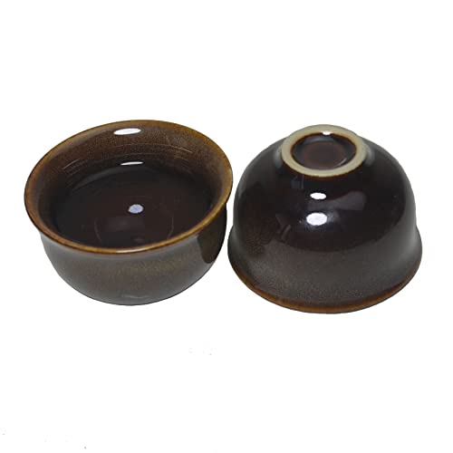 Image of Liang baobao Mini Porcelain Cup Set of 4 Colourful Ceramic Tea Cup with Kiln Glaze Cups 2.5oz (Brown)