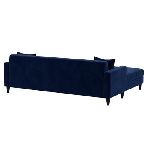 Image of FURNY Avvono 4 Seater L Shape Sofa Set with Movable Ottoman | Flexible Left or Right Layout | Plush Velvet Fabric (Blue) | Perfect for Living Room, Guest Room & Office