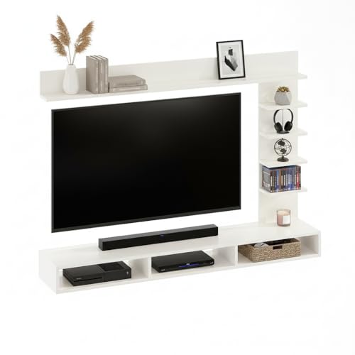 Image of FURNEASER Eplus Engineered Wood Wall Mount TV Unit /TV Stand /TV Cabinet /TV Entertainment Unit /Set Top Box Stand Showcase (Ideal for 50-55 Inch) (D.I.Y) (White)