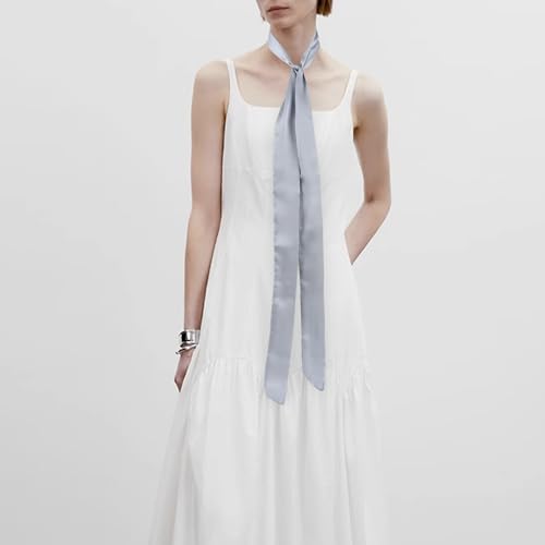 Women Solid Color Long Narrow Silk-like Ribbon Scarf Neck Tie Choker Belt2