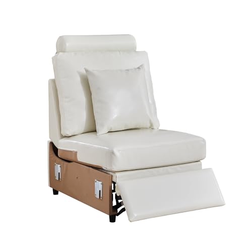 Image of RARZOE Modular Sectional Couch Power Recliner Module, Faux Leather Power Reclining Chair with Headrest, Modular Sectional Sofa Module for Living Room Home Theater,Beige
