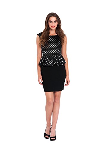 PacificPlex Black Polka Dot Peplum Dress Junior & Junior Plus Size, 2X, Black