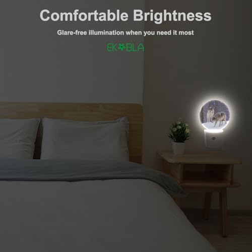 Image of EKOBLA Wolf Night Light, Howling Wolf in Forest Wildlife Night Lights Plug Into Wall with Dusk to Dawn Sensor for Bedroom and Home Decor