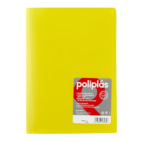 Grafoplas - Carpetas Fundas Plastico a4, Amarillo, 30 Forros Transparentes, Serie Poliplas Opaco, Fabricados en España, Tapas Flexibles, Perfecta para Archivar Documentos y Folios