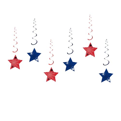 Fesnova Lot de 12 guirlandes festives en spirale avec guirlande Happy Birthday étoiles bleues, guirlande bleue et rouge, motif toile d'araignée, décoration...