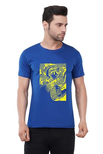 Image of Caseria Men's Cotton Printed T-Shirt -Krishna Kamadhenu | 100% Cotton | Half Sleeves | Regular Fit | Printed | Round Neck | Graphic T Shirt
