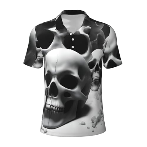 Polo homme motif crânes noir et blanc, le haut casual idéal pour vos sorties et barbecues d'été