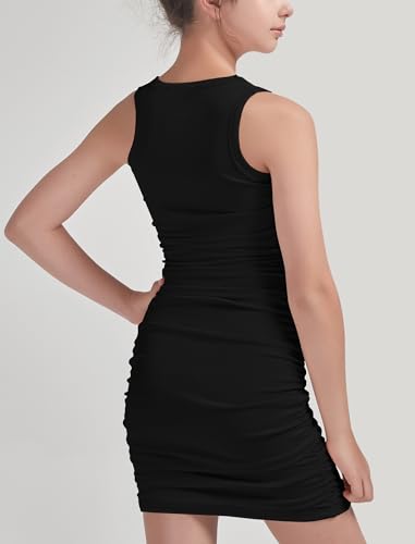 EXARUS Girls Bodycon Ruched Teen Tight Dresses Ribbed Short Pencil Sleeveless Fitted Tank Casual Summer Mini Dress3