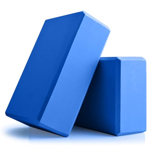 Yoga Blocks 2 Pcs 9x6x3 Yoga Brick Foam Blocks EVA Foam Block Props Accessories for Pilates Stretching and Meditation (Deep Blue Large)