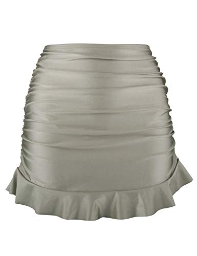 RELLECIGA Women's Tummy Control High Waisted Shirred Swim Skirt Swimsuit Bikini Bottom (Large, Light Green)