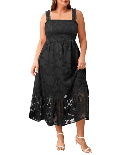 Image of Plus Size Summer Dress - Sun Boho Beach Casual Floral Spaghetti Strap Sleeveless Long Maxi Dresses