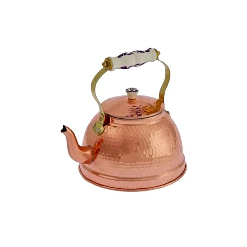 ich-zapfe.de Bouilloire en cuivre, Theiere cuivre - Martelé, avec Anse en Porcelaine, 1,5L