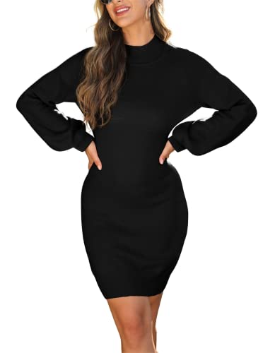 Image of GRECERELLE 2026 Womens Fall Winter Mock Neck Mini Pullover Sweater Dress | Long Sleeve Ribbed Knit Bodycon Fit for Parties Date Holidays Daily(XS-2XL)