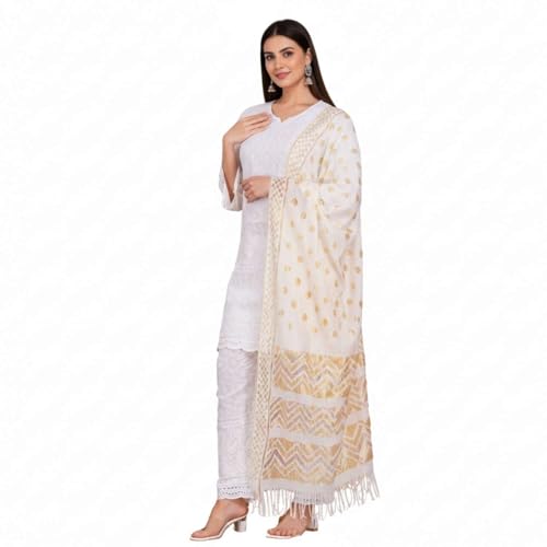 Rosarue Chikankari Cotton Kurta Set for Women – Hand Embroidered Pakistani Tunic Dress with Pant & Dupatta – Straight Long Kurti, Ethnic Salwar Kameez for Women – Medium