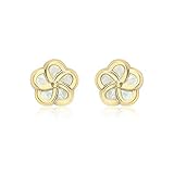 CARISSIMA Women's 9 ct Yellow Gold Mother of Pearl 8.5 mm Flower Stud Earrings