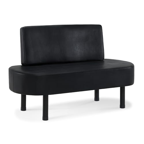 Barberpub 3-Sitzer Sitzbank mit Rückenlehne, 130 cm Wartebank für Spa Salon, Polsterbank mit Rückenlehne, Wohnzimmerbank, Schuhbank Friseureinrichtung W517 (Schwarz/Kunstleder)