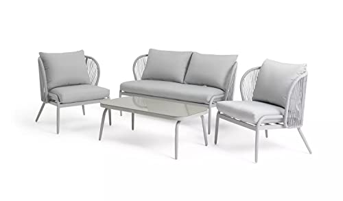 Image of DEVOKO Outdoor Weaving Rope Waterproof Outdoor Patio Furniture with Sturdy Powder-Coated Iron Frame Conversation Bistro Set for Balcony, Backyard, Lawn, Garden (Grey & Grey)