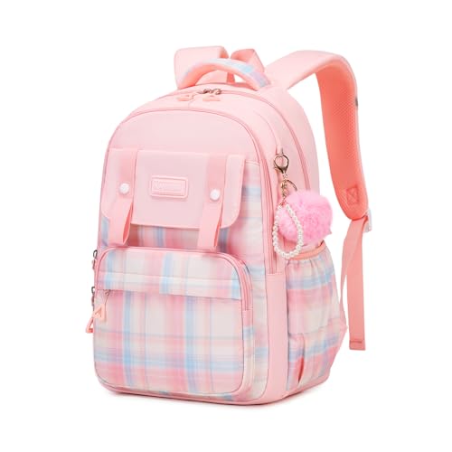 Sisipoet Sac à Dos Fille Cartable Carreaux Imperméable pour Collège Lycée