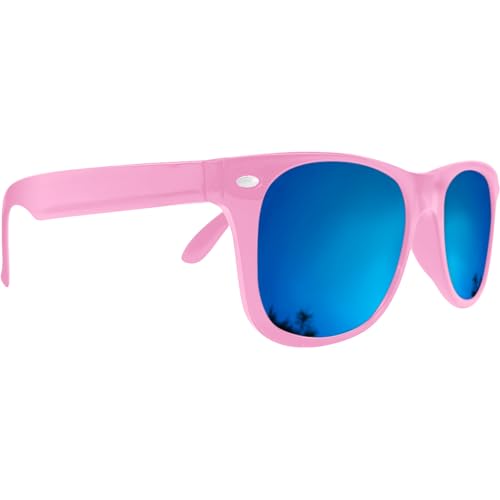 Image of Mustavo Girls Sunglasses Kids Childrens Blue Mirror Sunglasses Gloss Finish 100% UV400 Protection Fashion Glasses Fun Vibrant Colours For Ages 3-9 Years Old Boys Girls… (Baby Pink)