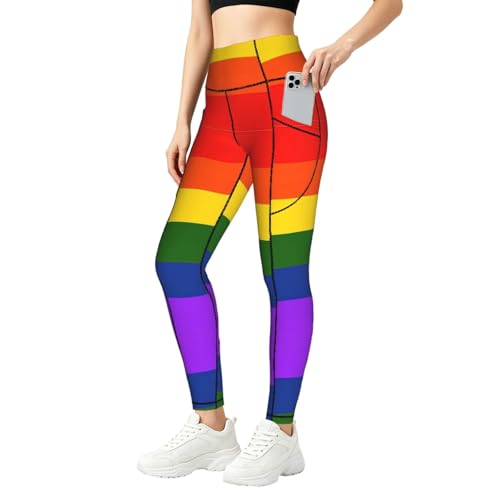Leggings con bandera arcoíris para mujer mallas de fitness con bolsillos
