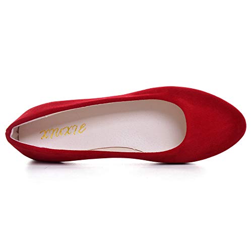 Stunner Women Cute Slip-On Ballet Shoes Soft Solid Classic Pointed Toe Flats, Red, 9 - Image 4