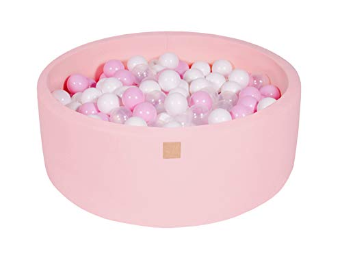 Image of MEOWBABY Foam Ball Pit 35 x 11.5 in /200 Balls Included ∅ 2.75in Round Ball Pit for Baby Kids Soft Children Toddler Playpen Made in EU Light Pink: White/Pastel Pink/Transparent