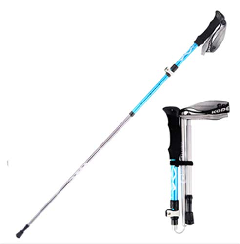 Bâton de trekking télescopique en aluminium avec absorption des chocs et canne de marche bleue