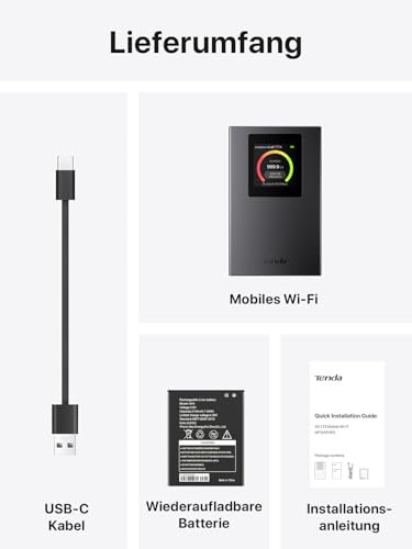 Tenda Mobiler WLAN Router mit LCD-Anzeige, Wi-Fi 6 Tragbarer Hotspot, 2100mAh Akku, USB-C-Port, Plug & Play, WPA3, 4G-Modem, MiFi, Mini-Größe, kompatibel mit entsperrter Nano-SIM-Karten, MF6