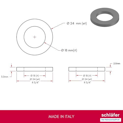 Schläfer 1824010 | Universal hydraulische Dichtungen für Sanitärkeramik, Gasanlagen, Klimaanlage, Solar, Sanitär, Flachdichtung 3/4 Zoll (24 x 18 x 2 mm) - 10 Stück