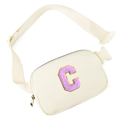 Image of Gitus Gifts for 8 9 10 11 12 Year Old Girls Belt Bag Fanny Pack Crossbody Bags with Initial Letter Patch Cute Stuff Birthday Gifts for Teen Girls Women Personalized Trend Stuff (Ivory-C)