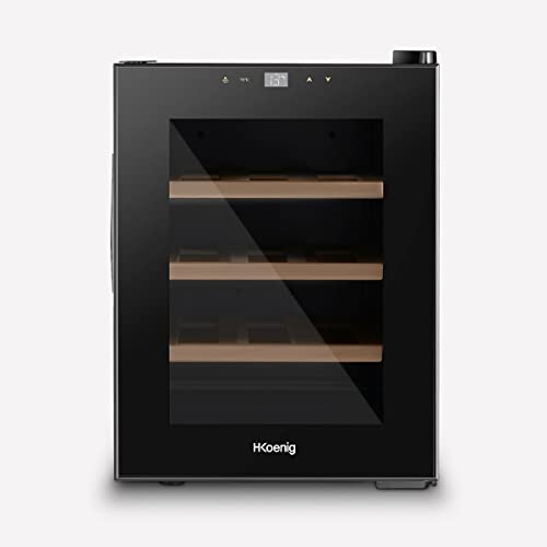 H.Koenig Vinoteca 12 Botellas AGE12, 31 L, Profesional Acero Inoxidable, Refrigerante, Termoeléctrica, Regulable de 8°C a 18°C, Silenciosa, Iluminación Interior, 3 Estantes, Negro - imagen 2