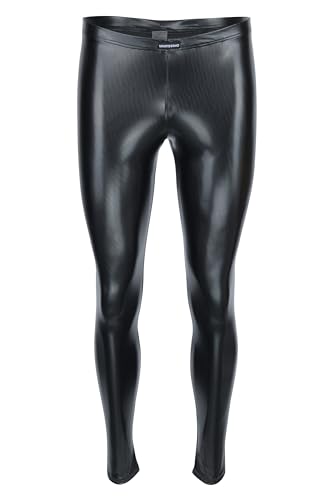 Vantissimo Herren Leggings Made in Germany in Schwarz Lack-Latex-Optik Satin Glanz Kunstleder Hose Leder Meggings Wetlook Lederhose Faux Pant (as3, Alpha, x_l, Regular, Regular, Schwarz Satin Glanz)